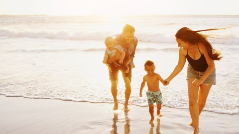 family on beach